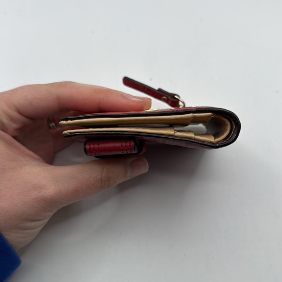 Kate Spade Red Tan Ostrich? Leather Wallet Bifold ID Card Holder - Picture 5 of 16